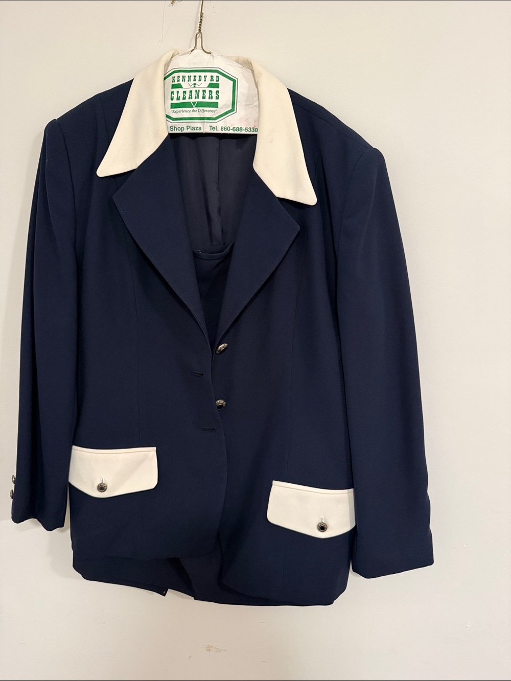 Worthington Navy Blazer with White Collar & Pocket Trim